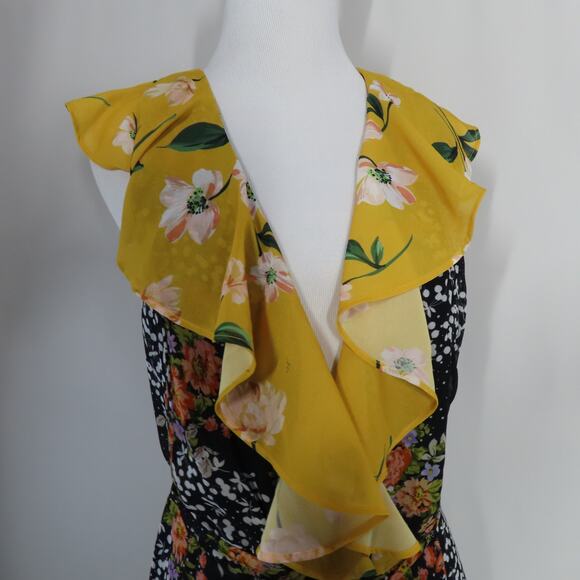 Yumi Kim Black Midnight Magic Nantucket Wrap Dress with Yellow Ruffle Hem Small - Picture 7 of 9